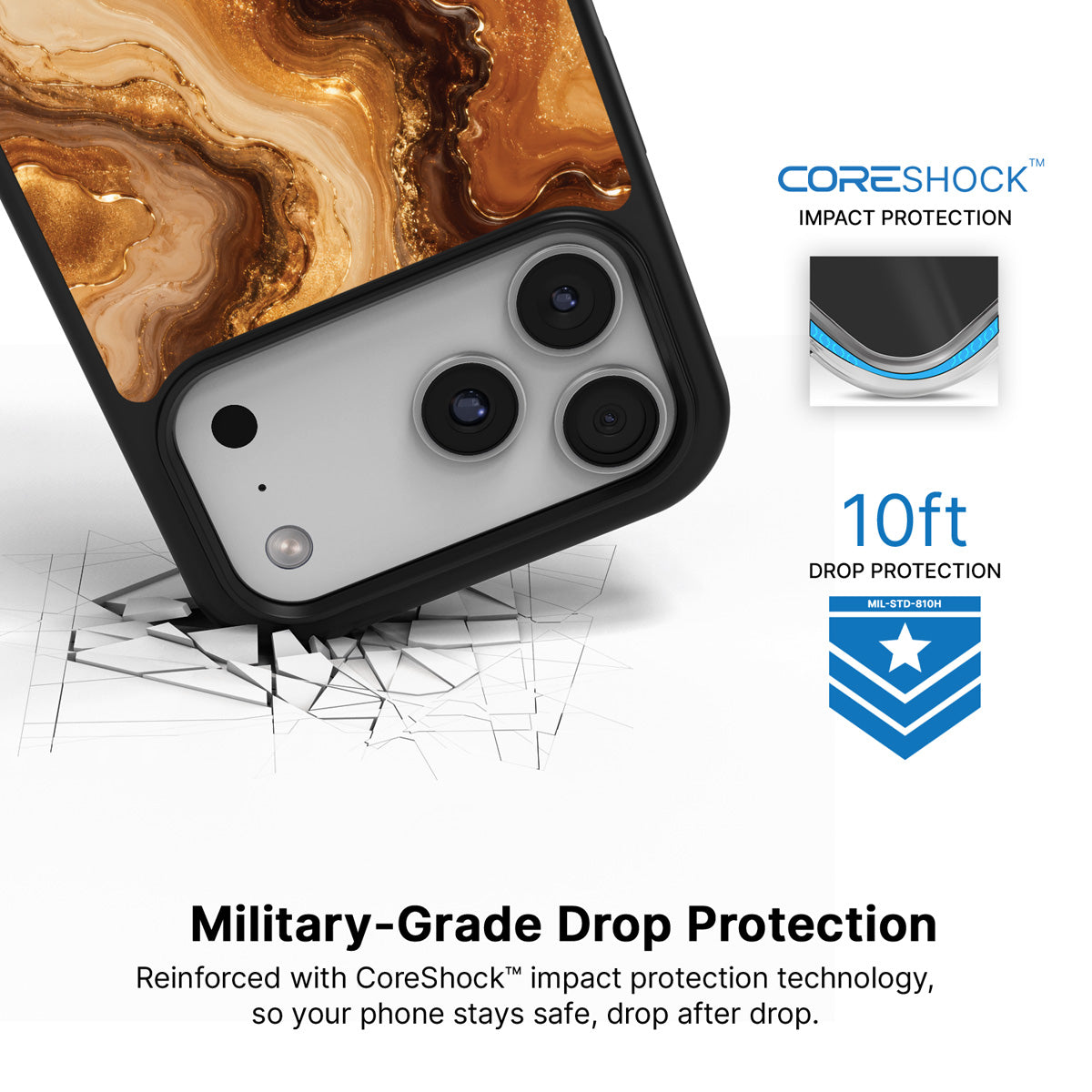 Caramel Swirl iPhone 17 Pro case with drop protection