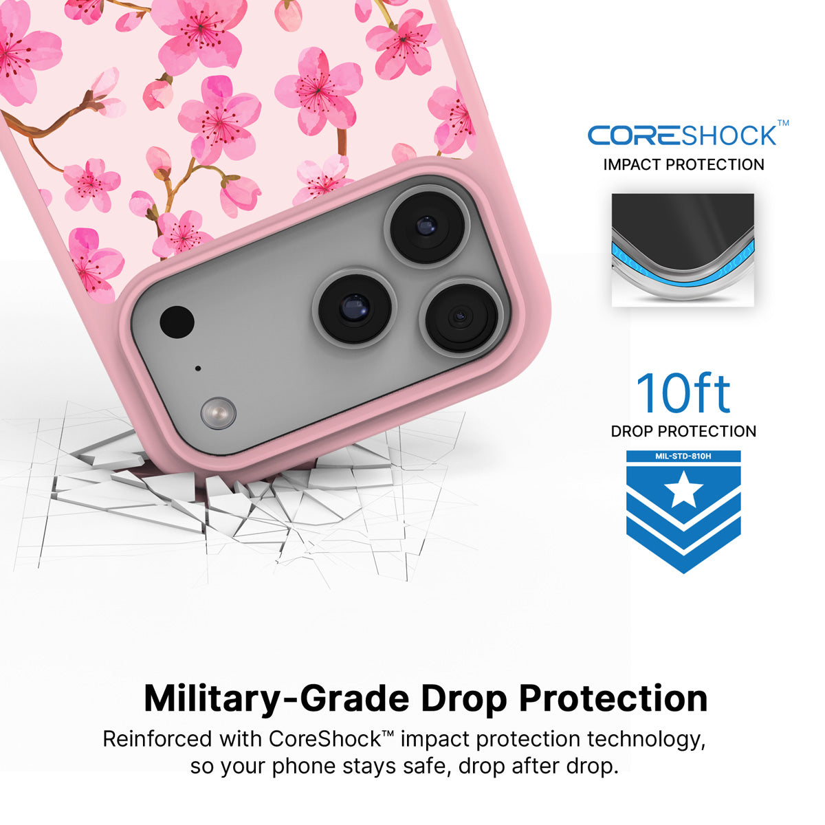 Cherry Blossom iPhone 17 Pro case with drop protection