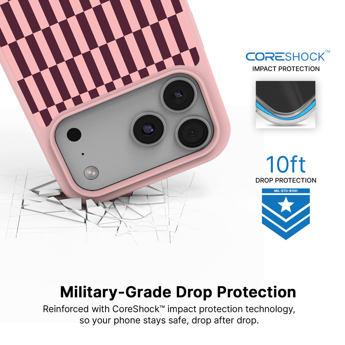 Claret Stack iPhone 17 Pro case with drop protection