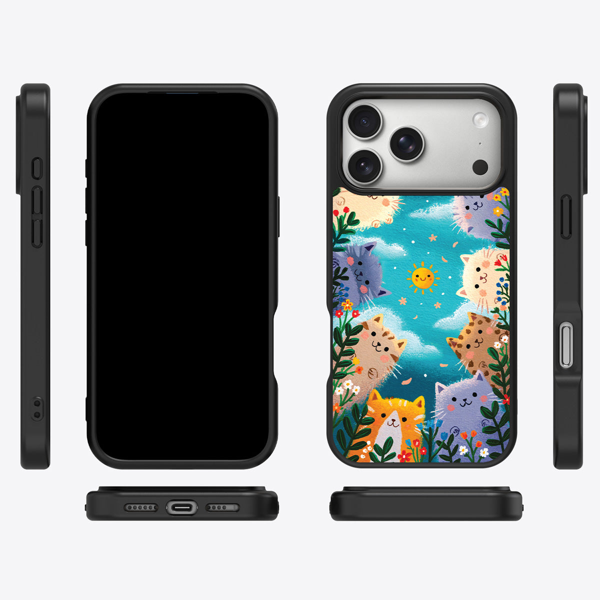 Garden Kittens iPhone 17 Pro case cover – multi-angle view