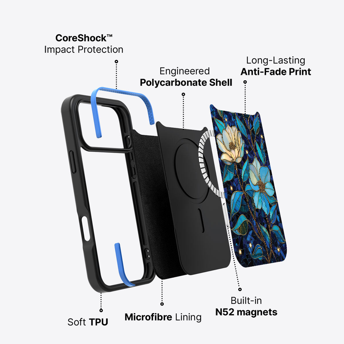 Floral Designer iPhone 17 Pro Case – Midnight Magnolia | MagSafe