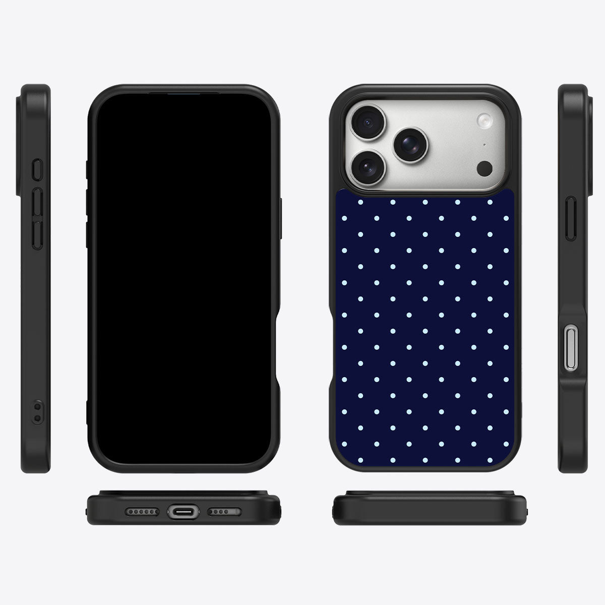 Navy Whisper iPhone 17 Pro case cover – multi-angle view