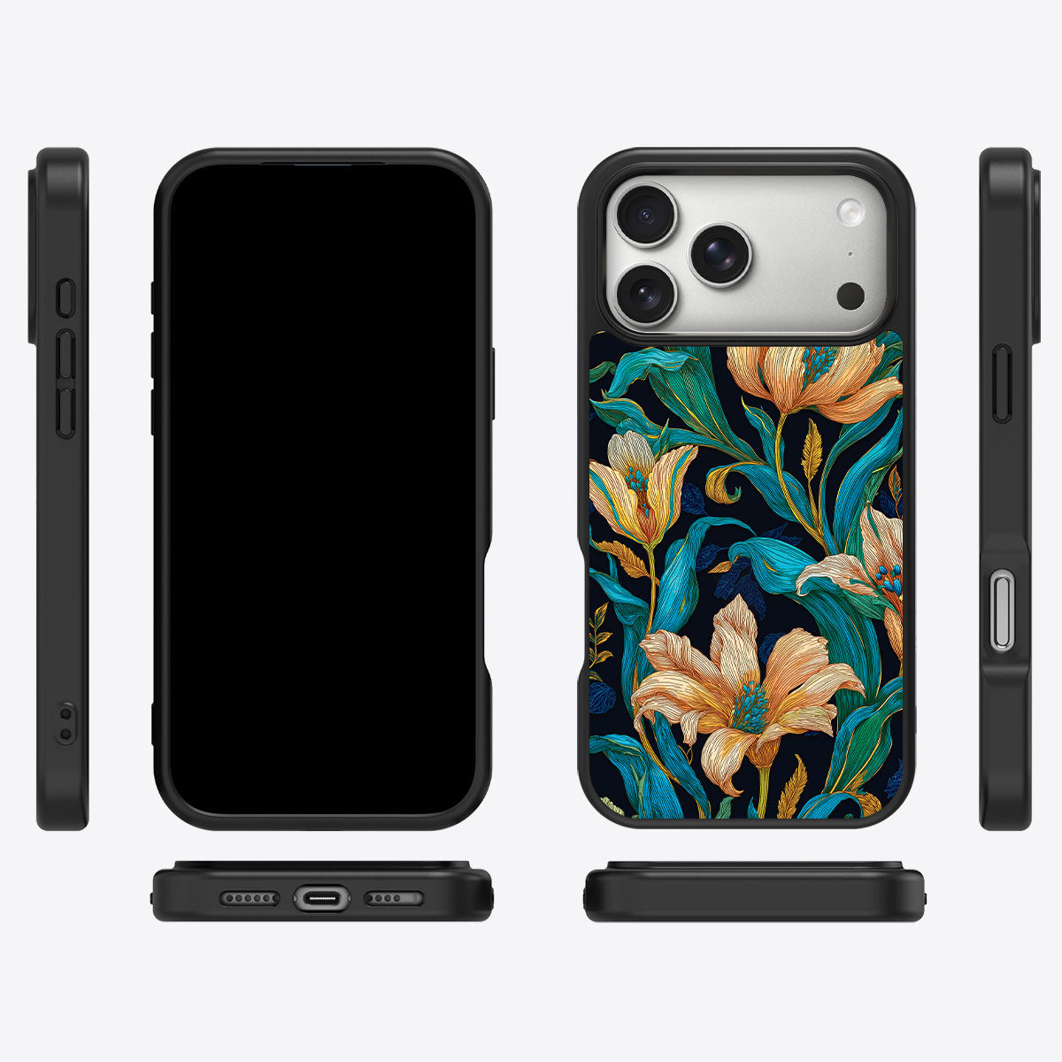 Blue Floral Designer iPhone 17 Pro Case – Tulip Play | MagSafe