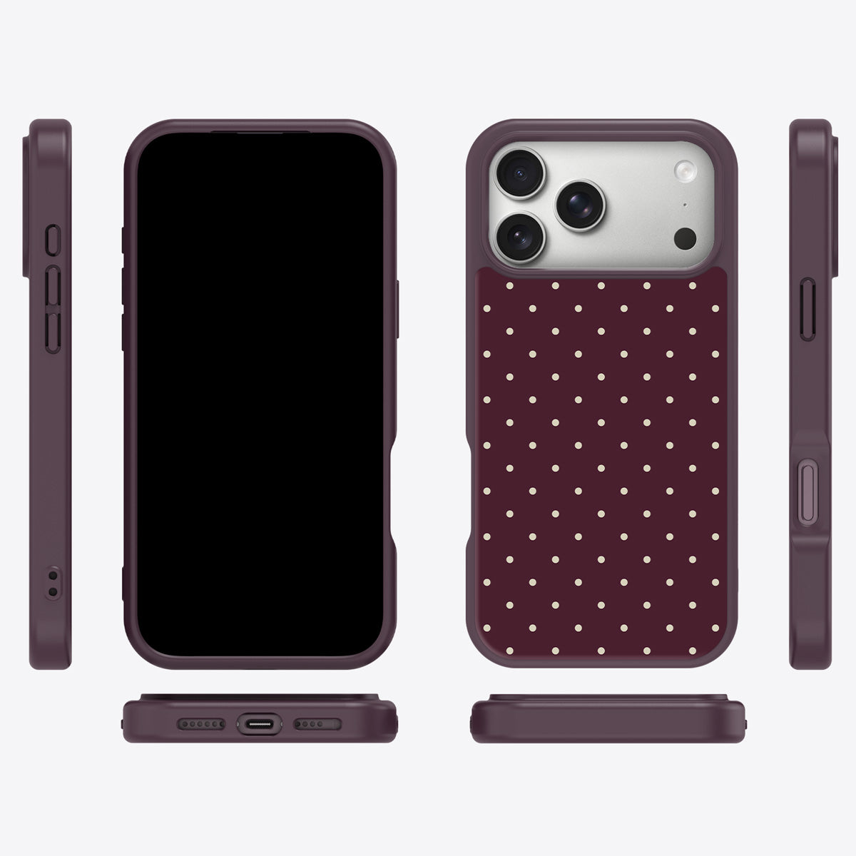 Dark Red Polka Dot iPhone 17 Pro Max Case – Burgundy Bloom | MagSafe