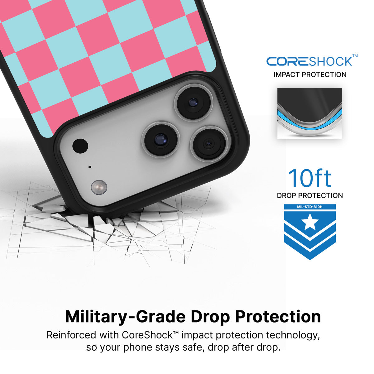 Blue Checkered Designer iPhone 17 Pro Max Case – Candy Floss | MagSafe