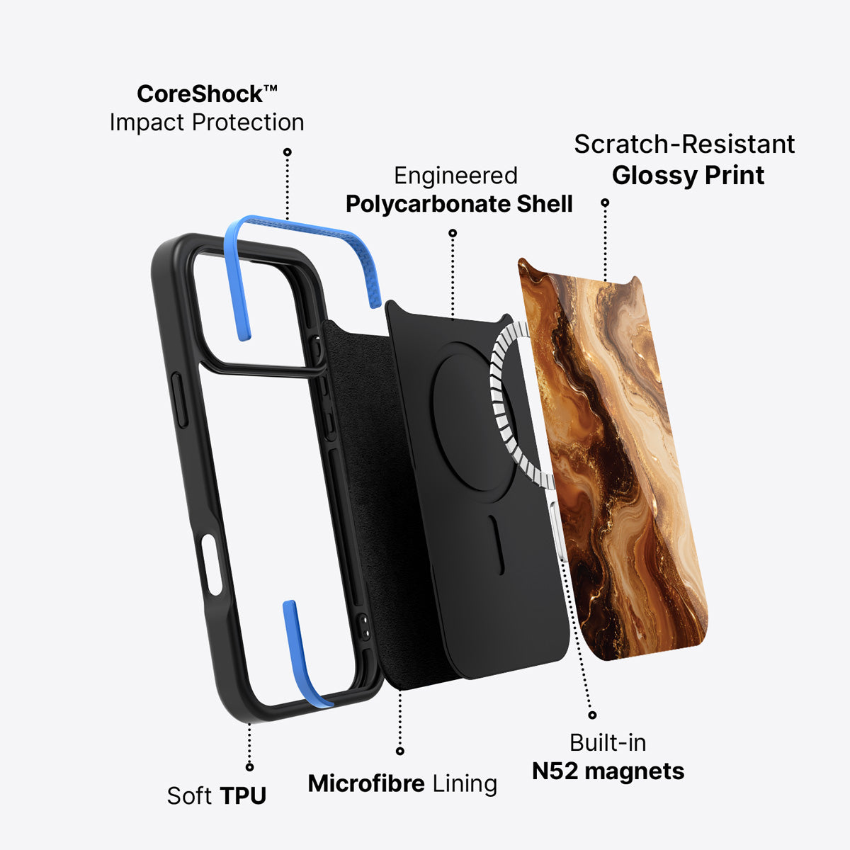 iPhone 17 Pro Max case construction – Caramel Swirl phone case