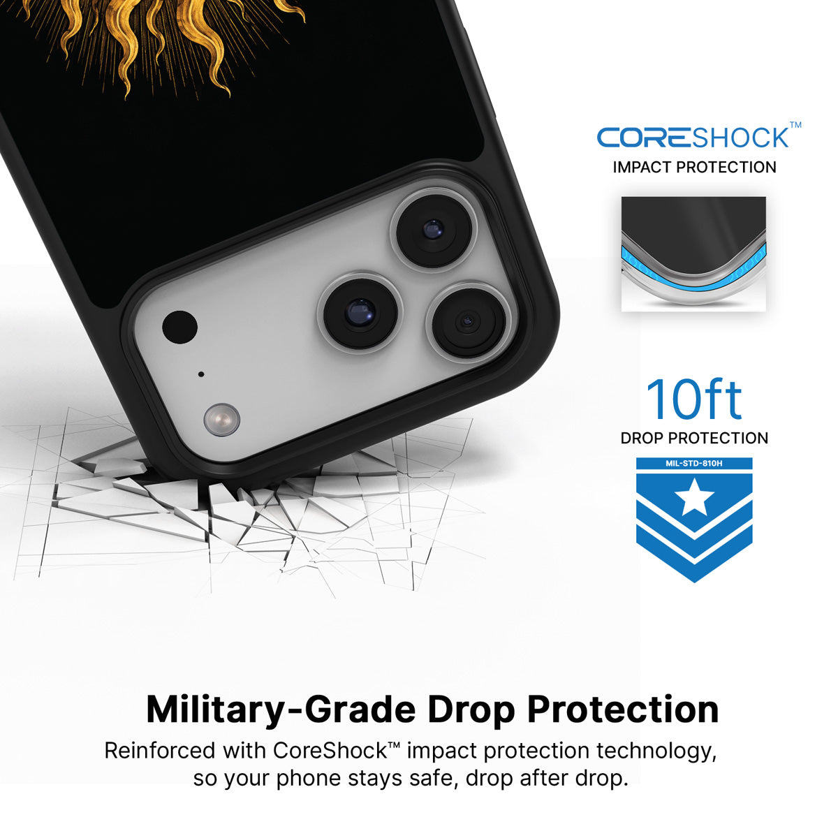 Celestial Sun iPhone 17 Pro Max case with drop protection