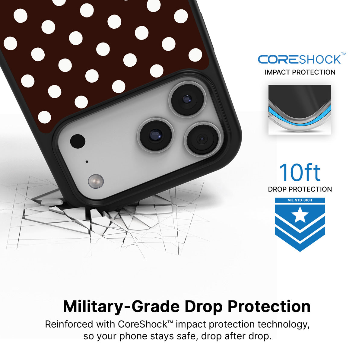 Cocoa Confetti iPhone 17 Pro Max case with drop protection