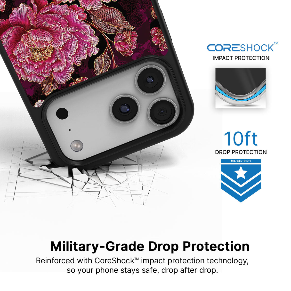 Floral Opulence iPhone 17 Pro Max case with drop protection