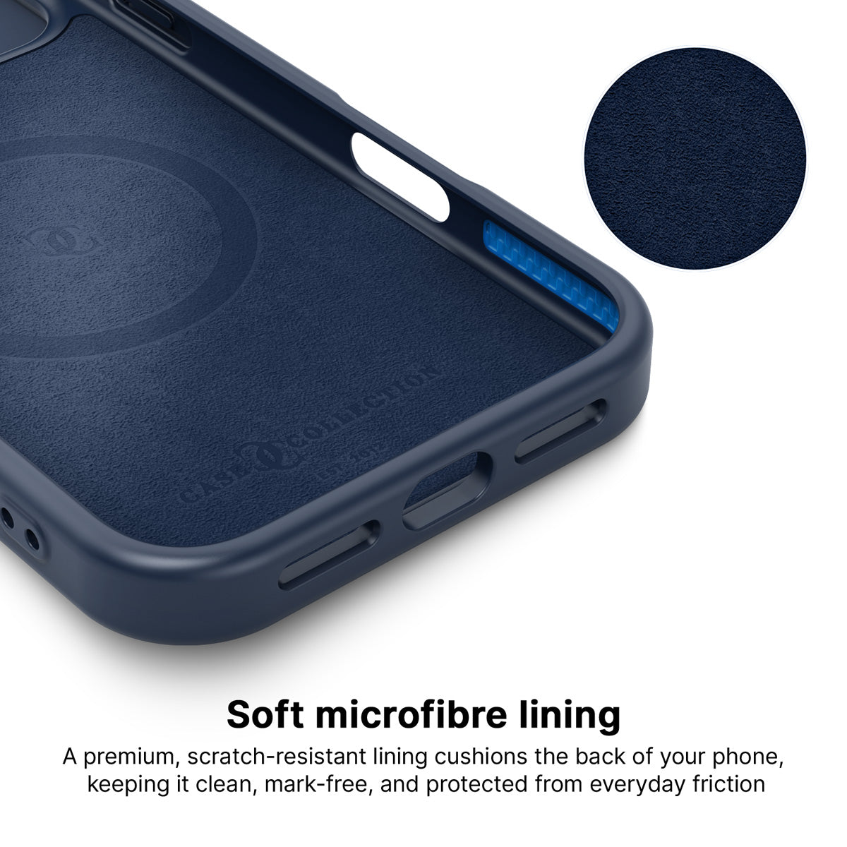MagSafe case interior – Indigo Impasto microfibre lining
