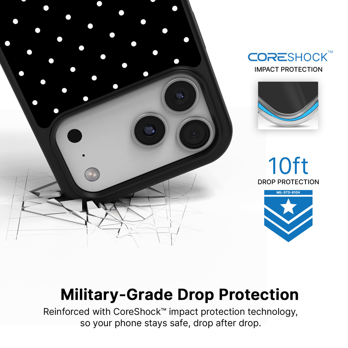 Midnight Confetti iPhone 17 Pro Max case with drop protection