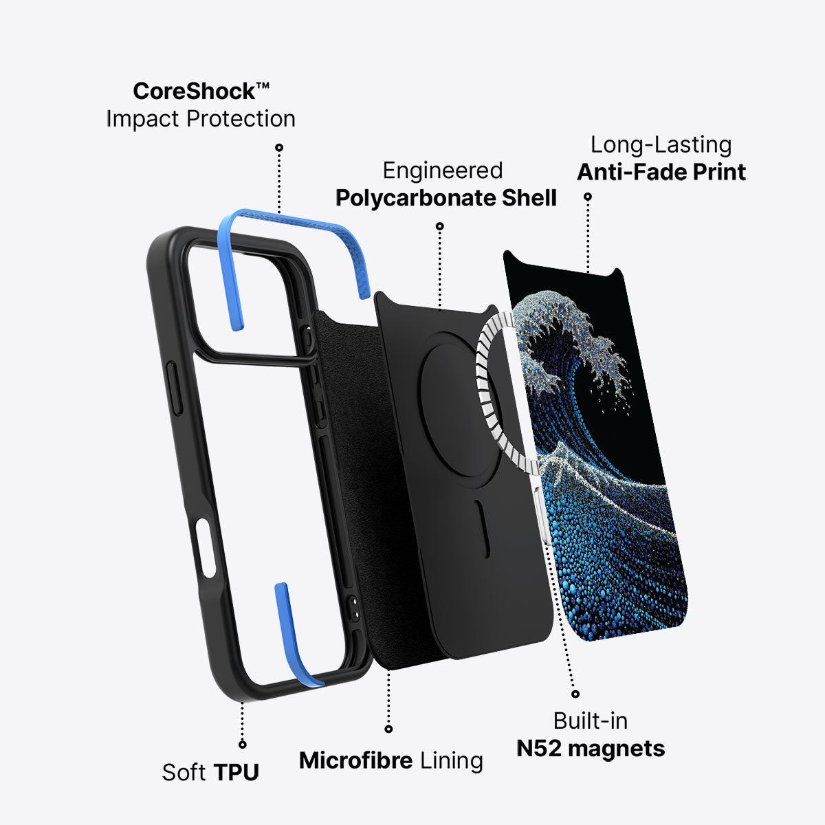 Japanese Designer iPhone 17 Pro Max Case – Midnight Tide | MagSafe