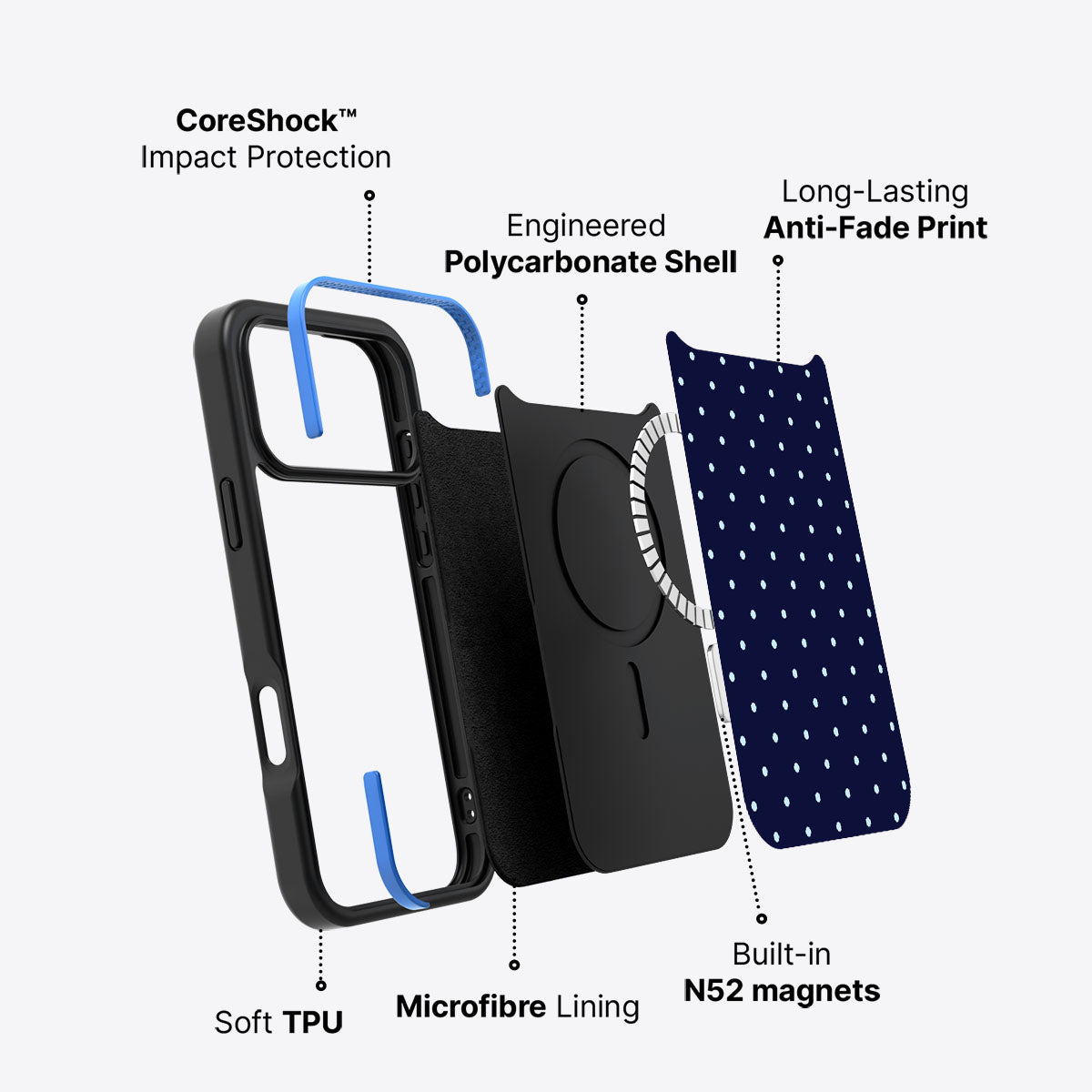 iPhone 17 Pro Max case construction – Navy Whisper phone case