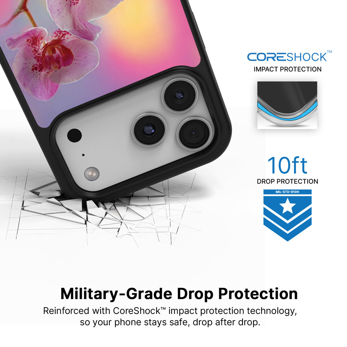 Orchid Dream iPhone 17 Pro Max case with drop protection