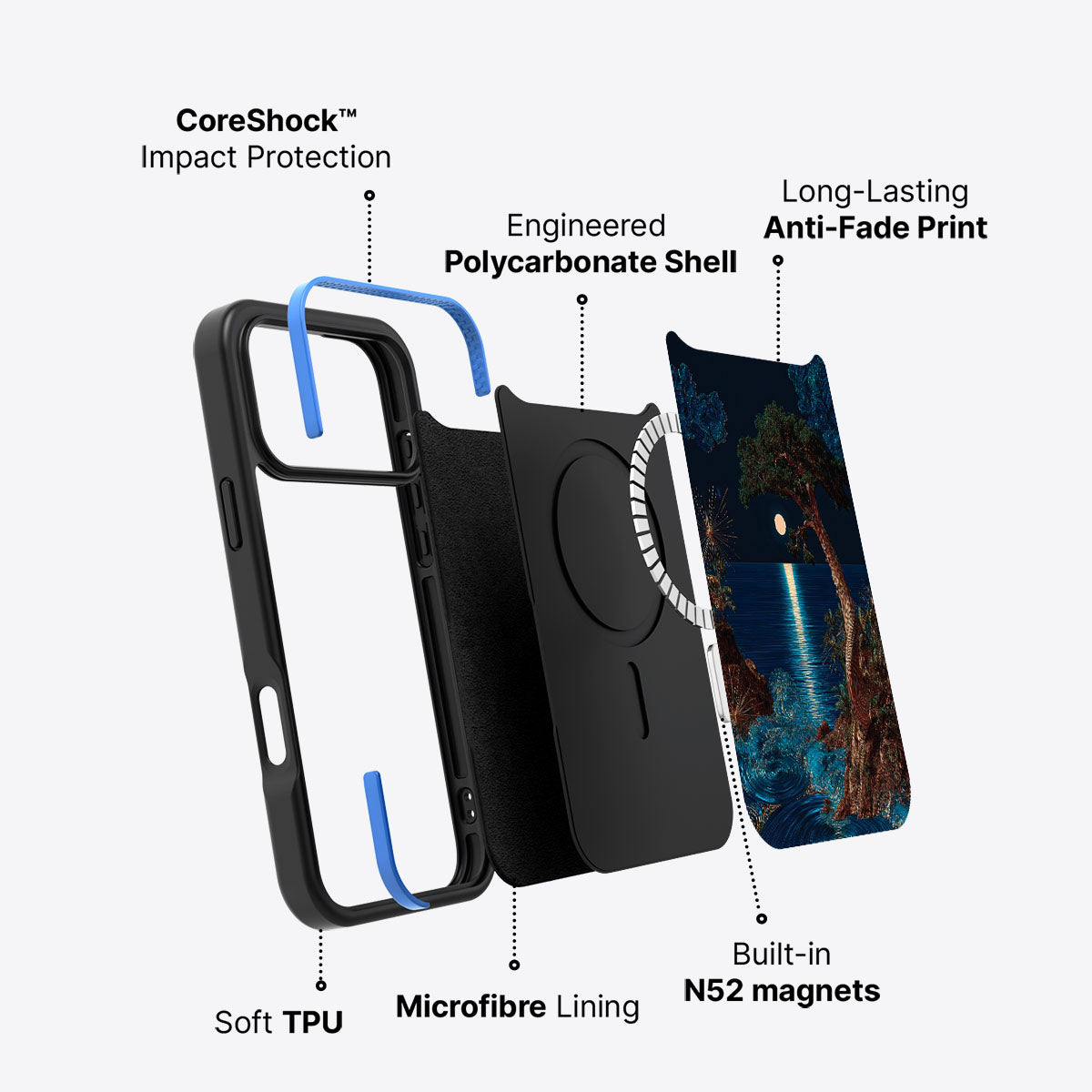 iPhone 17 Pro Max case construction – Quiet Moon phone case