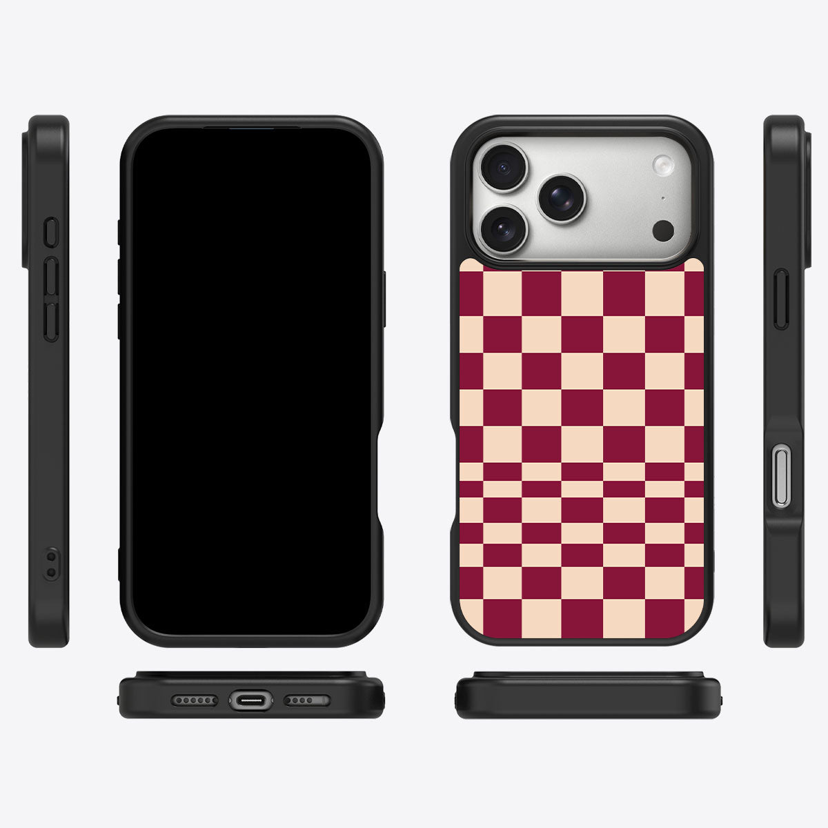Rouge Board iPhone 17 Pro Max case cover – multi-angle view