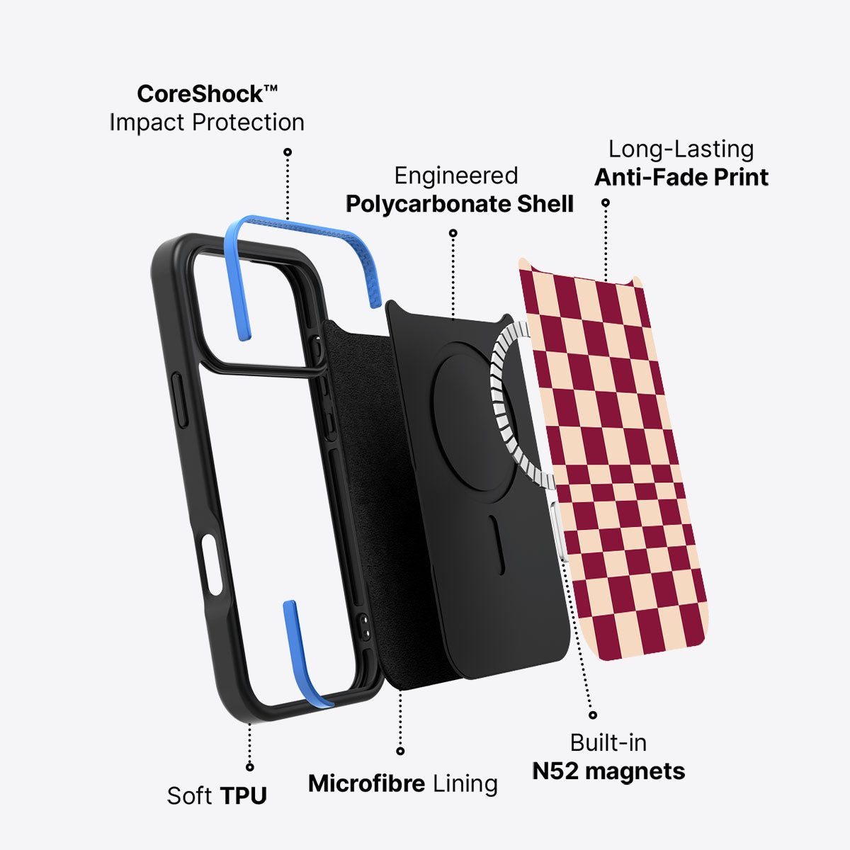 iPhone 17 Pro Max case construction – Rouge Board phone case