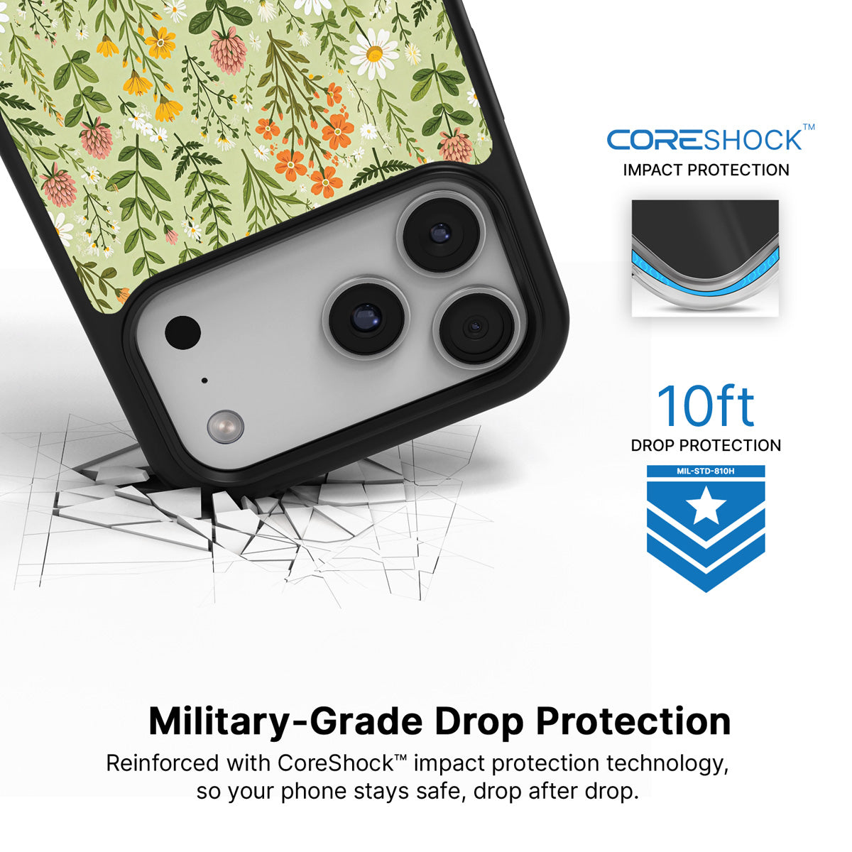 Wildflower Meadow iPhone 17 Pro Max case with drop protection