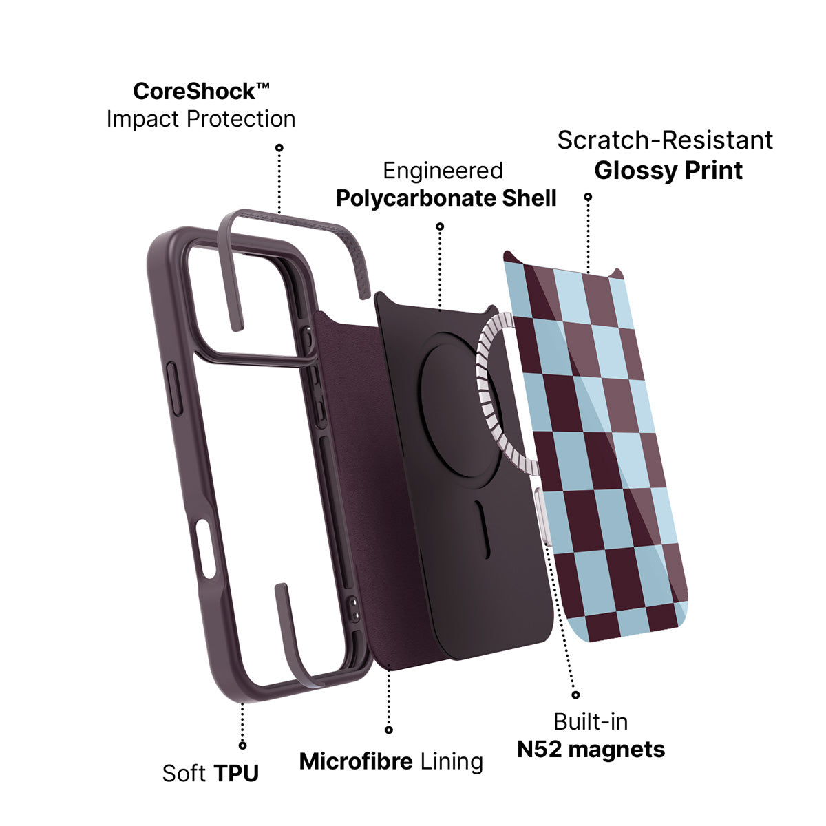 iPhone 18 Pro case construction – Cabernet Tile phone case