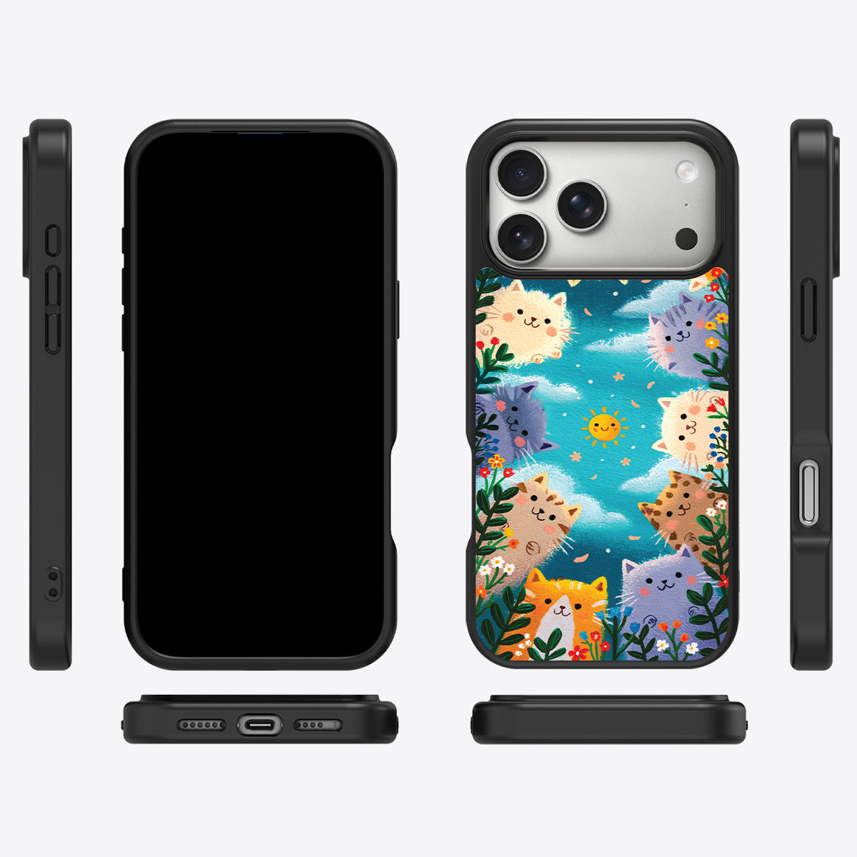 Garden Kittens iPhone 18 Pro case cover – multi-angle view