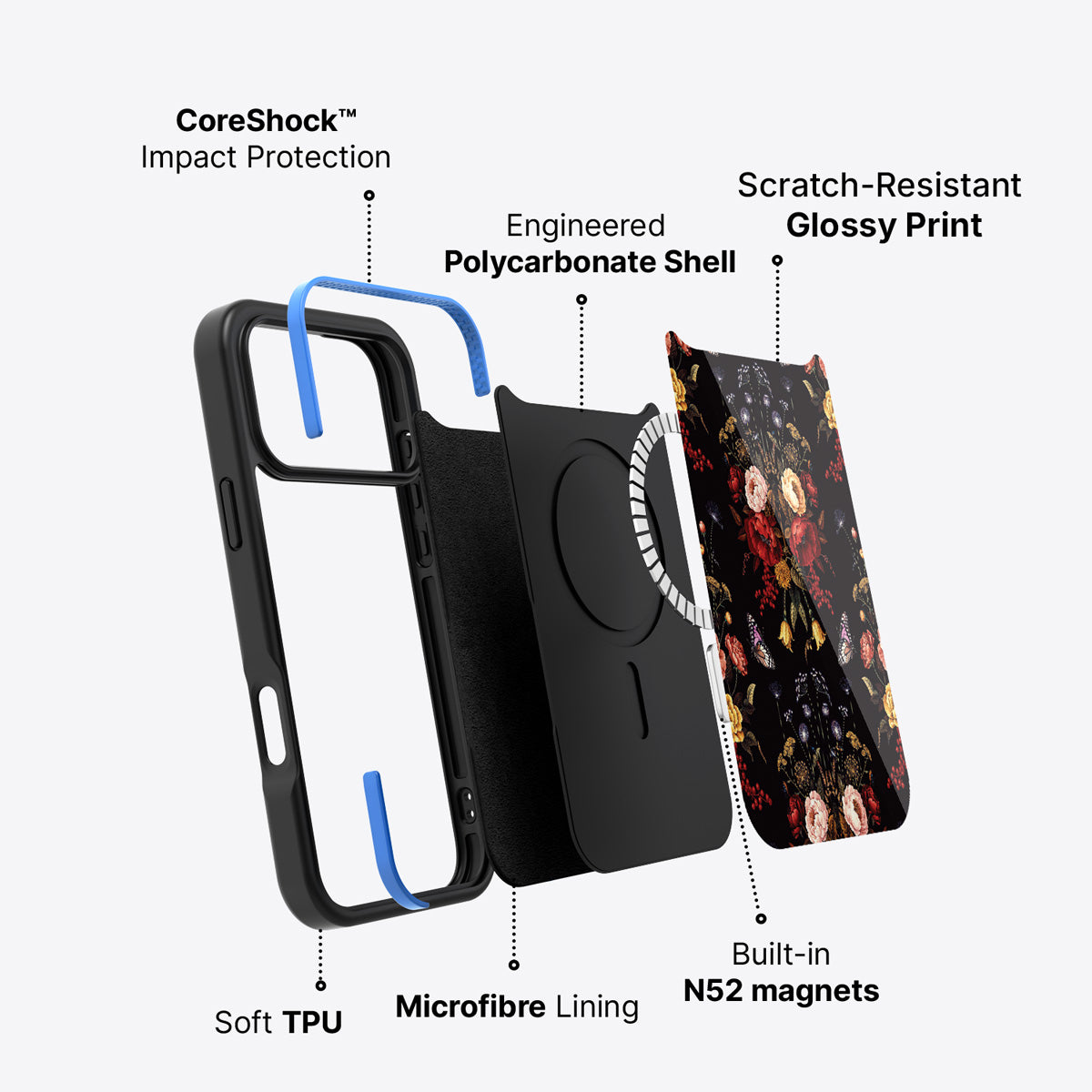 iPhone 18 Pro Max case construction – Kelmscott Bloom phone case