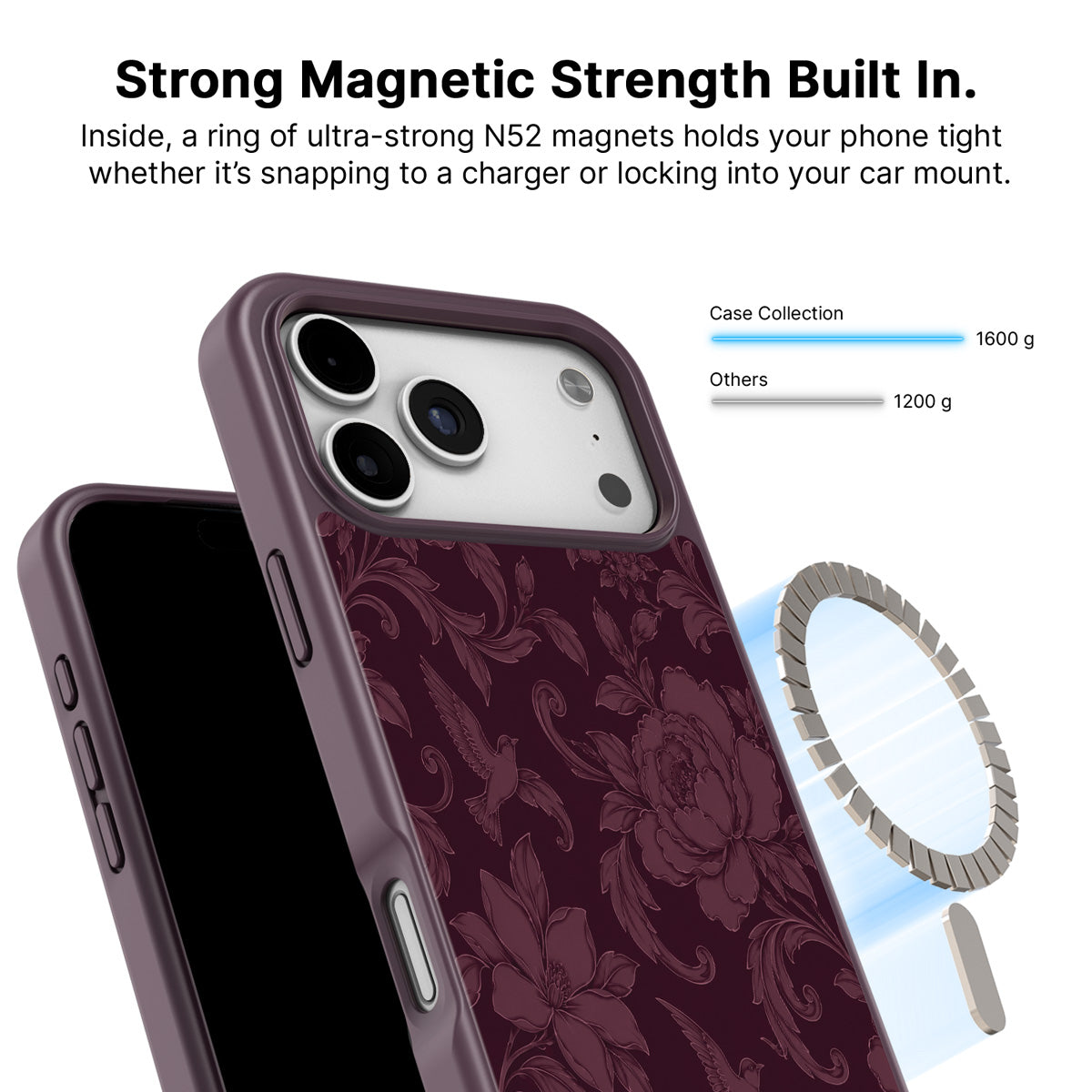 iPhone 18 Pro Max MagSafe case – Swallow Damask design