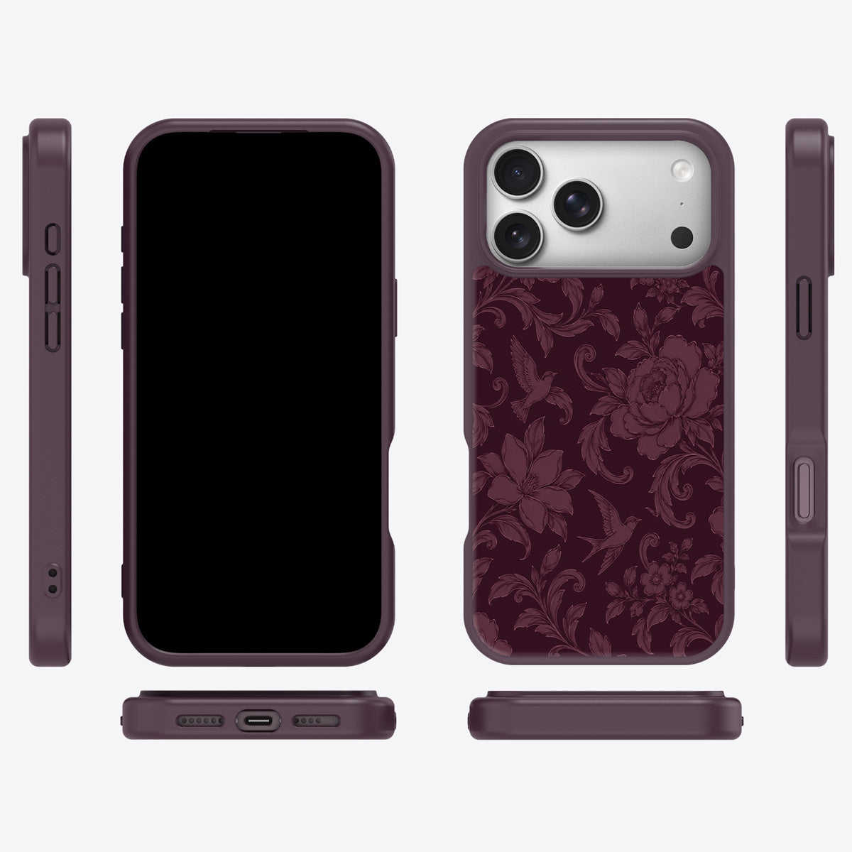Swallow Damask iPhone 18 Pro Max case cover – multi-angle view