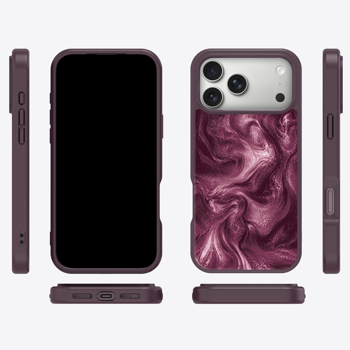 Wine Shimmer iPhone 18 Pro Max case cover – multi-angle view