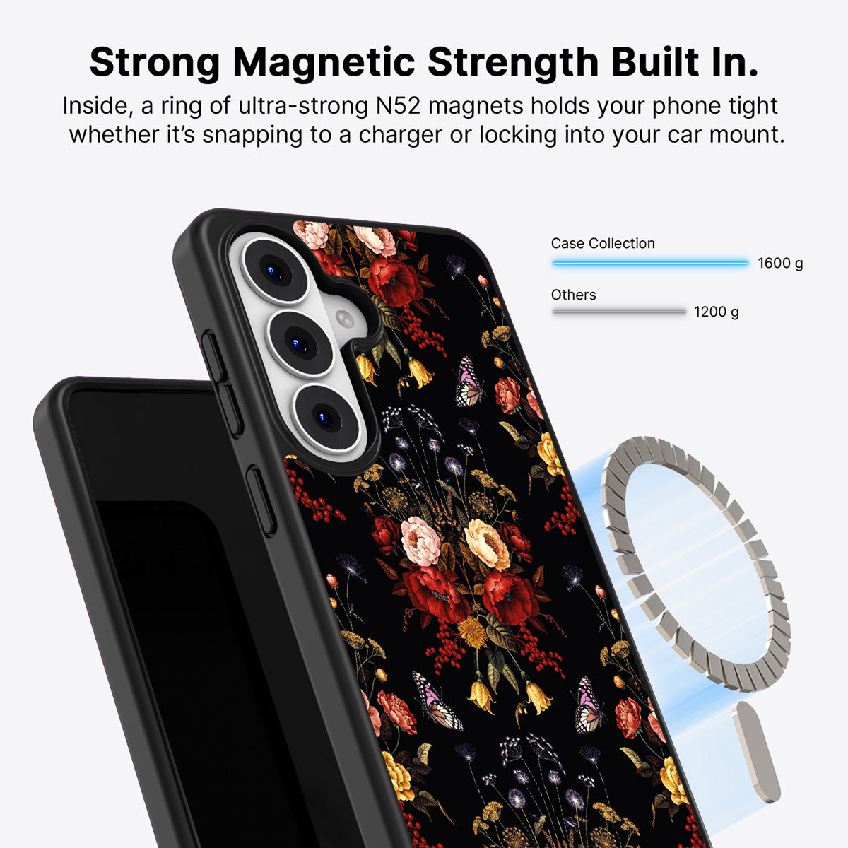 Samsung Galaxy S26 Qi2 magnetic case with N52 magnets – Kelmscott Bloom design