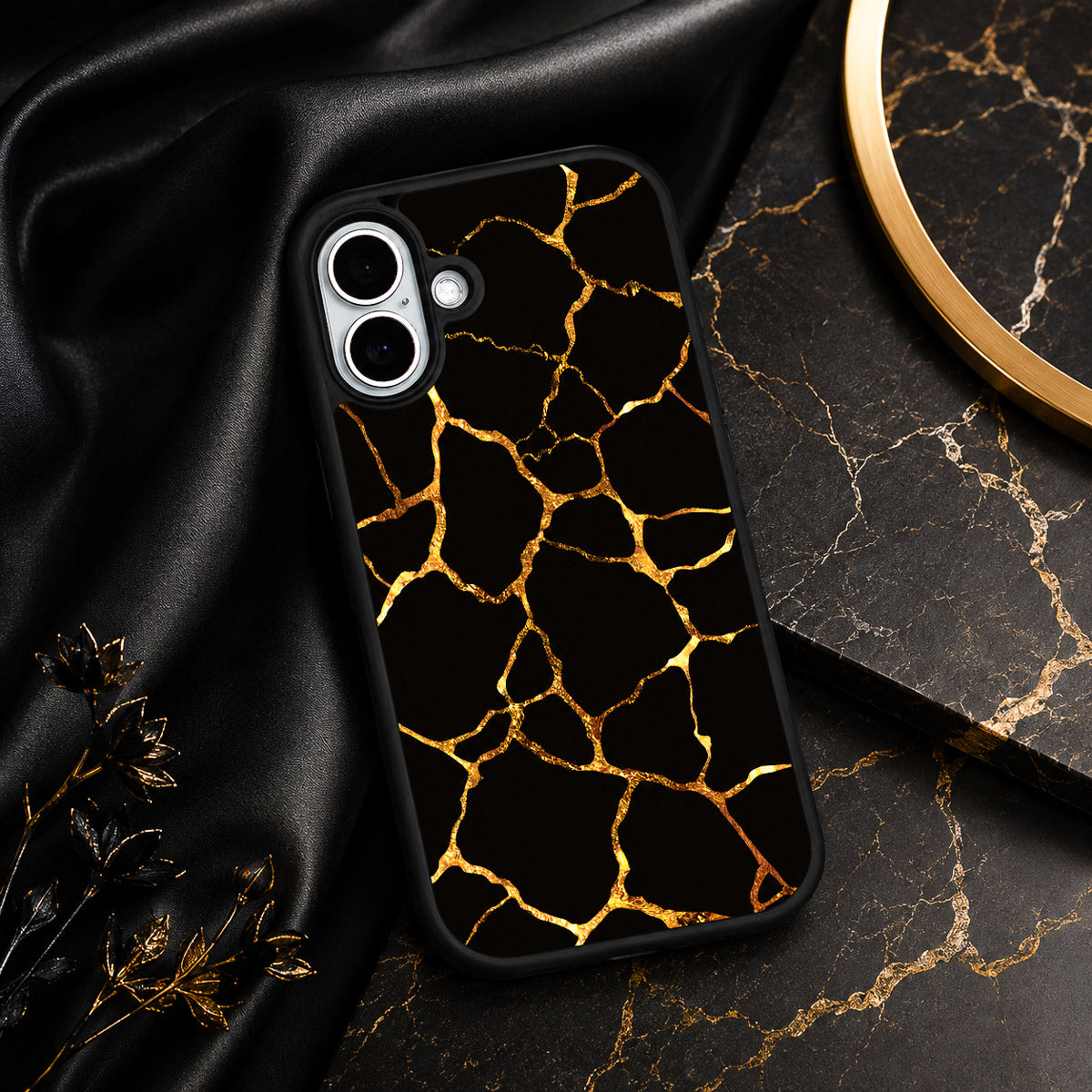 Black Gold Marble Designer iPhone 16 Plus Case – Kintsugi | MagSafe — view 2