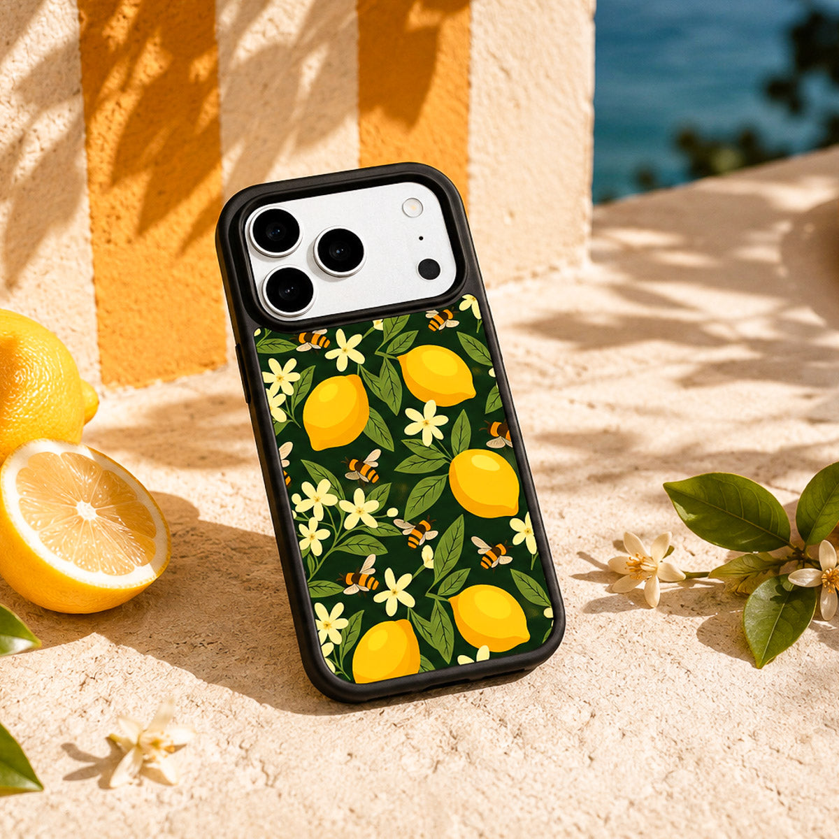 Cute Floral Designer iPhone 18 Pro Max Case – Lemon and Bees | MagSafe