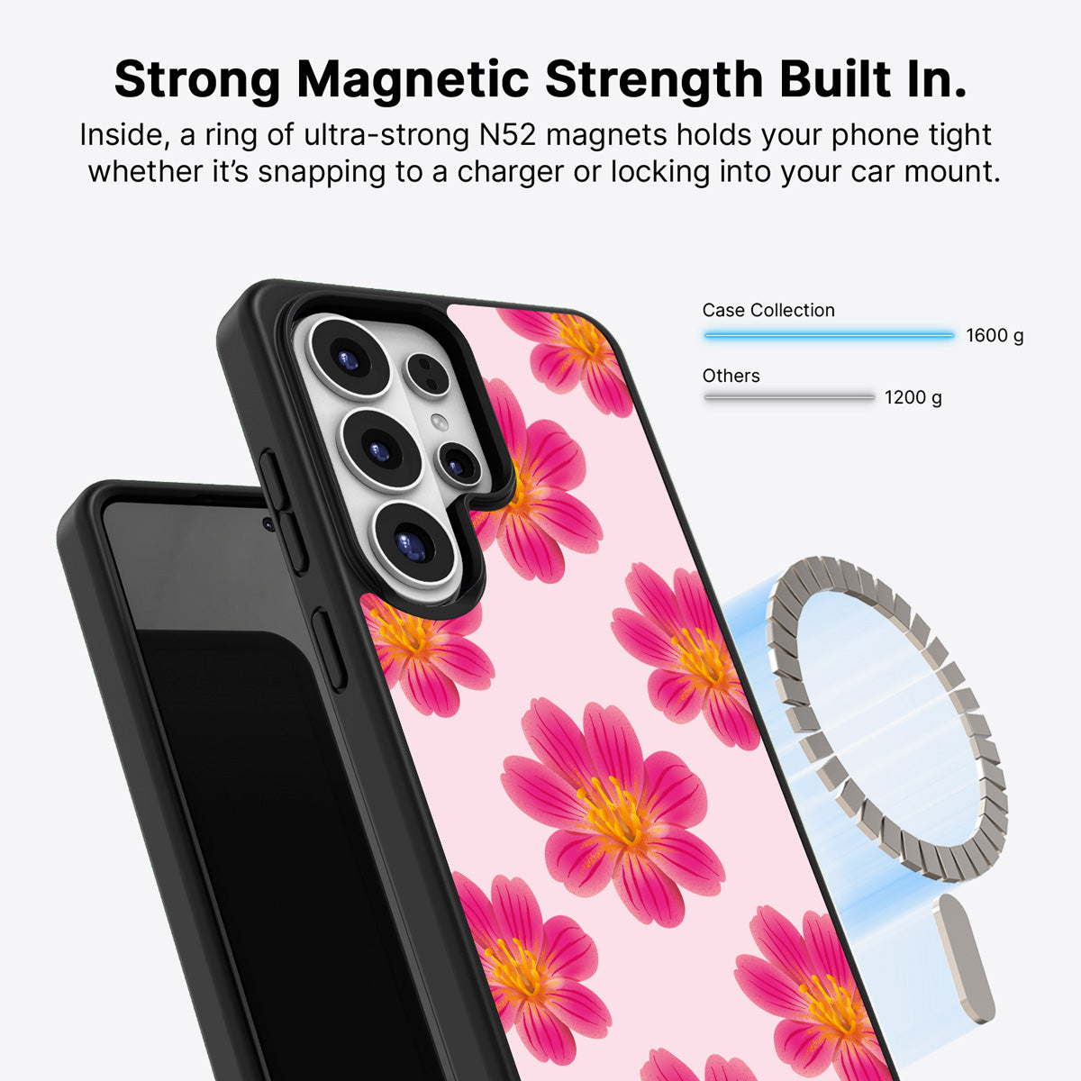 Samsung Galaxy S26 Ultra Qi2 magnetic case with N52 magnets – Lewisia Cotyledon design