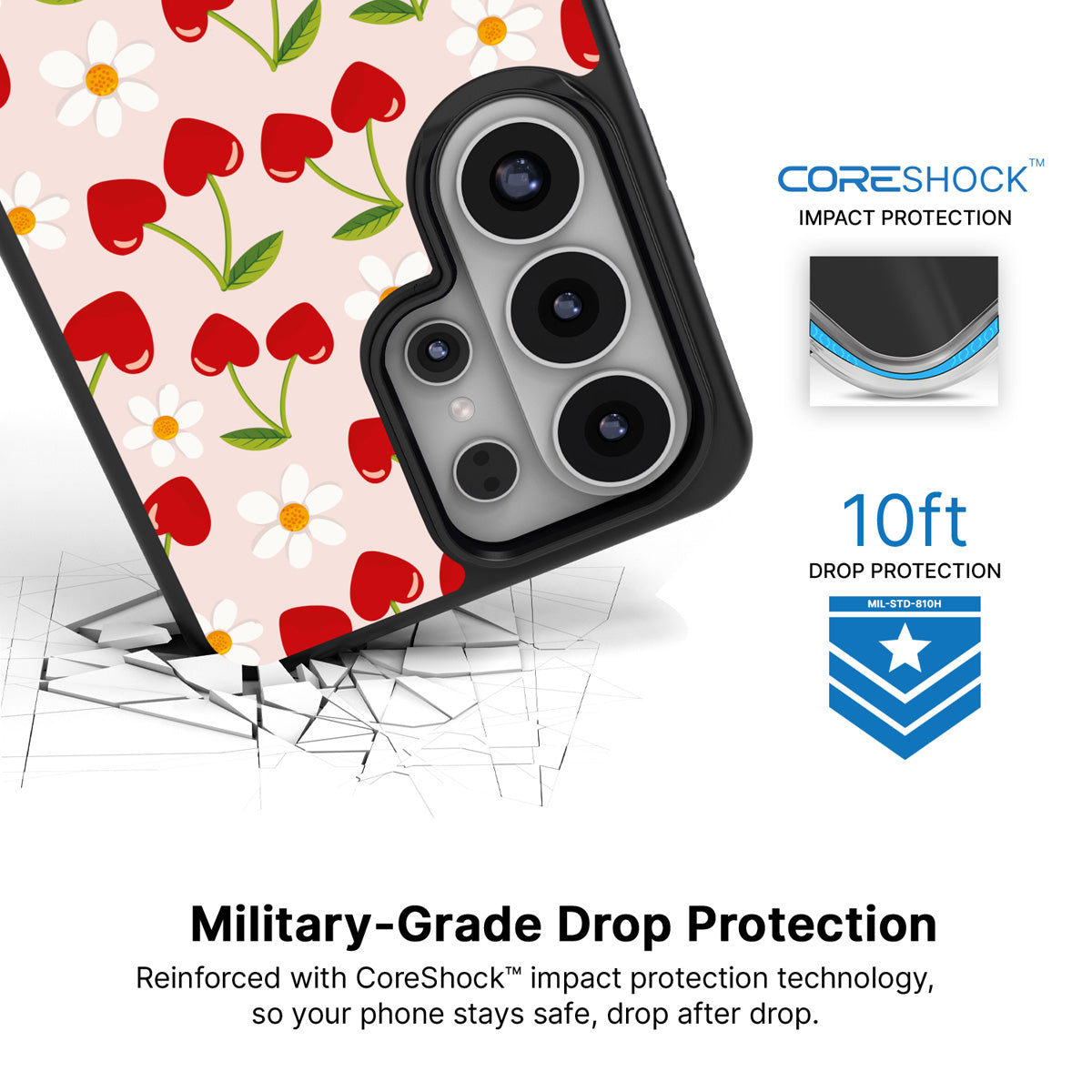Love Cherry Samsung Galaxy S26 Ultra case with 10ft military-grade drop protection