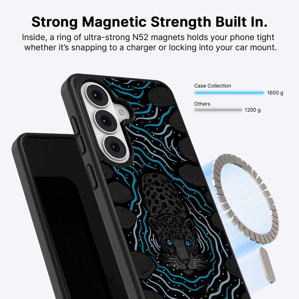 Samsung Galaxy S26 Plus Qi2 magnetic case with N52 magnets – Midnight Panther design