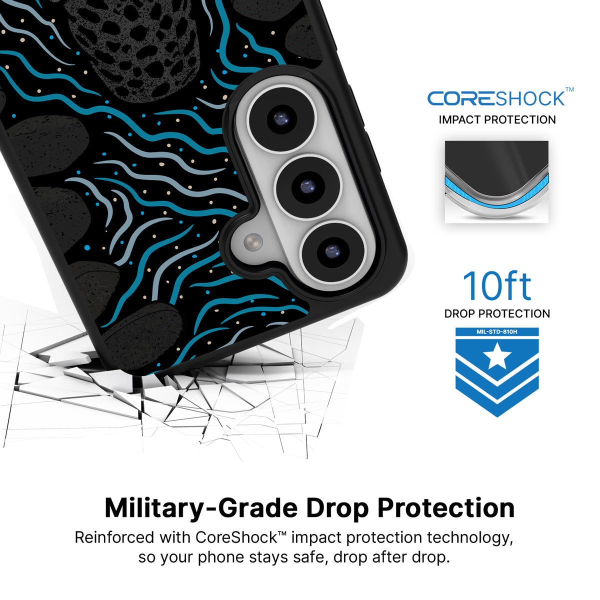 Midnight Panther Samsung Galaxy S26 Plus case with 10ft military-grade drop protection