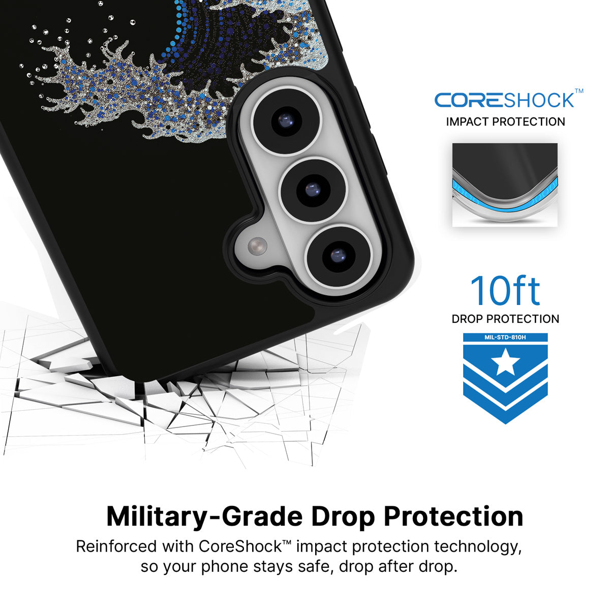 Midnight Tide Samsung Galaxy S26 case with 10ft military-grade drop protection