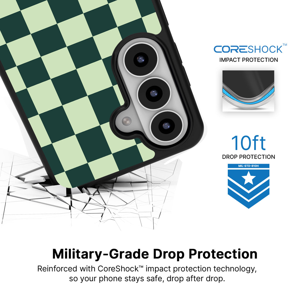 Mint Matrix Samsung Galaxy S26 Plus case with 10ft military-grade drop protection