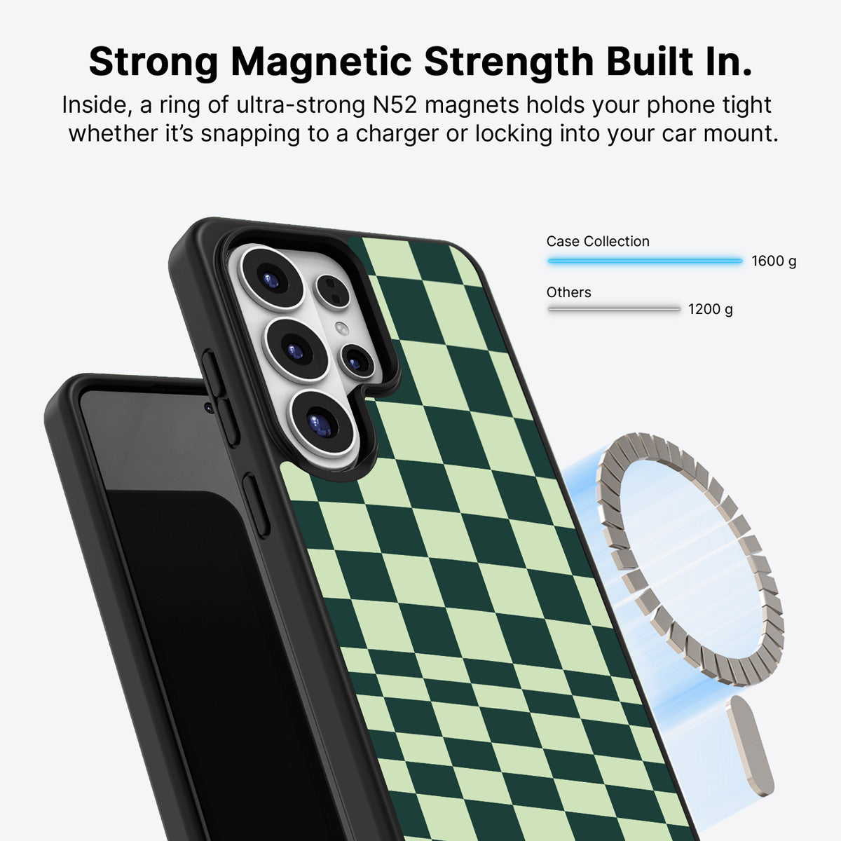 Samsung Galaxy S26 Ultra Qi2 magnetic case with N52 magnets – Mint Matrix design