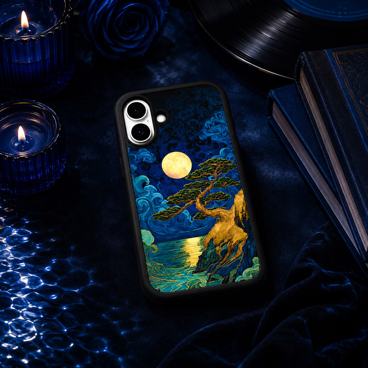 Dark Blue Designer iPhone 16 Case – Moonlit Tide | MagSafe — view 3