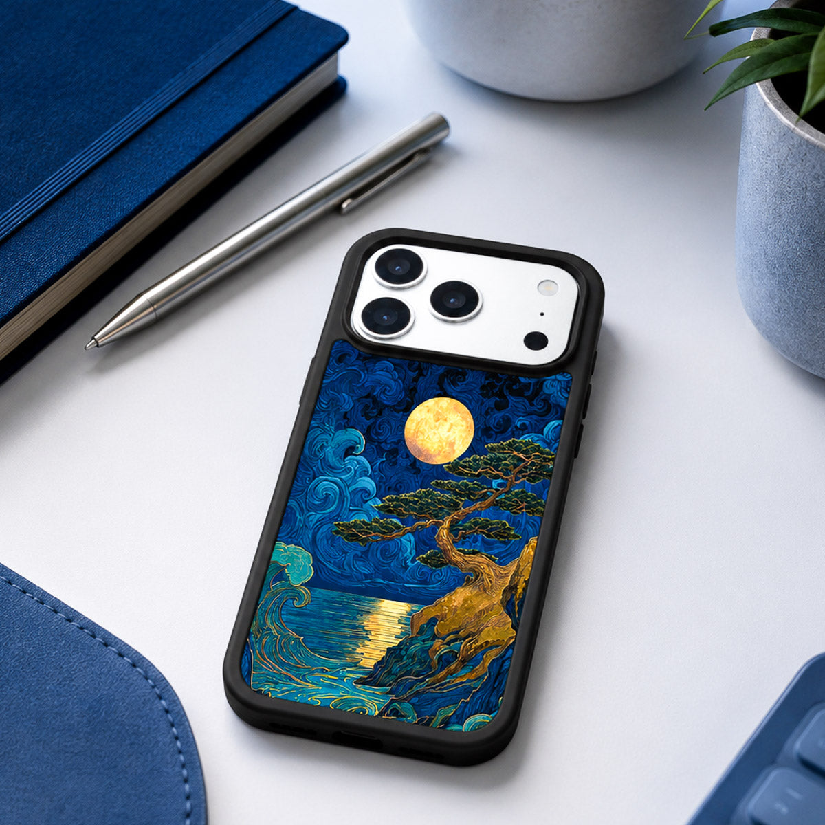Dark Blue Designer iPhone 18 Pro Case – Moonlit Tide | MagSafe — view 2