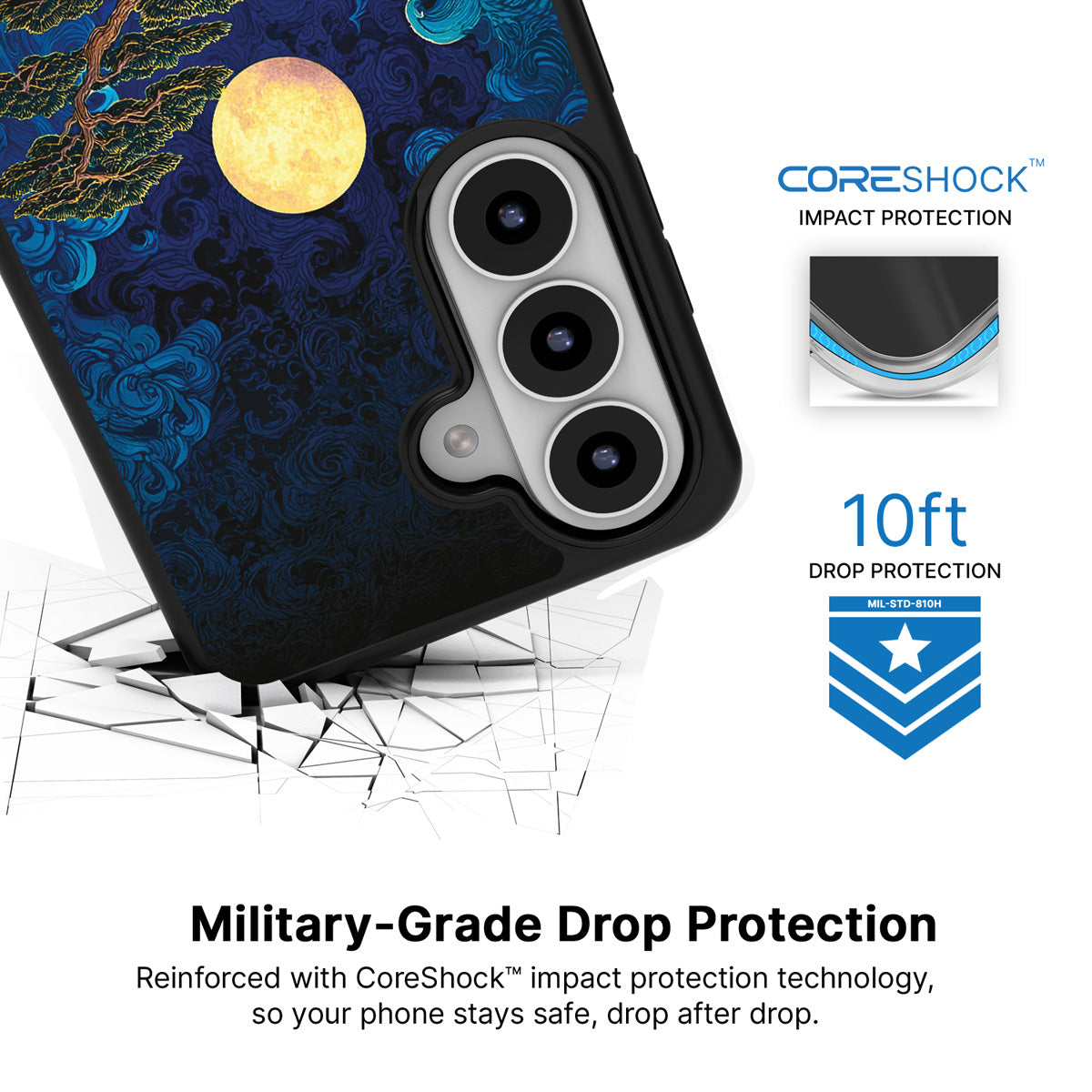 Moonlit Tide Samsung Galaxy S26 case with 10ft military-grade drop protection