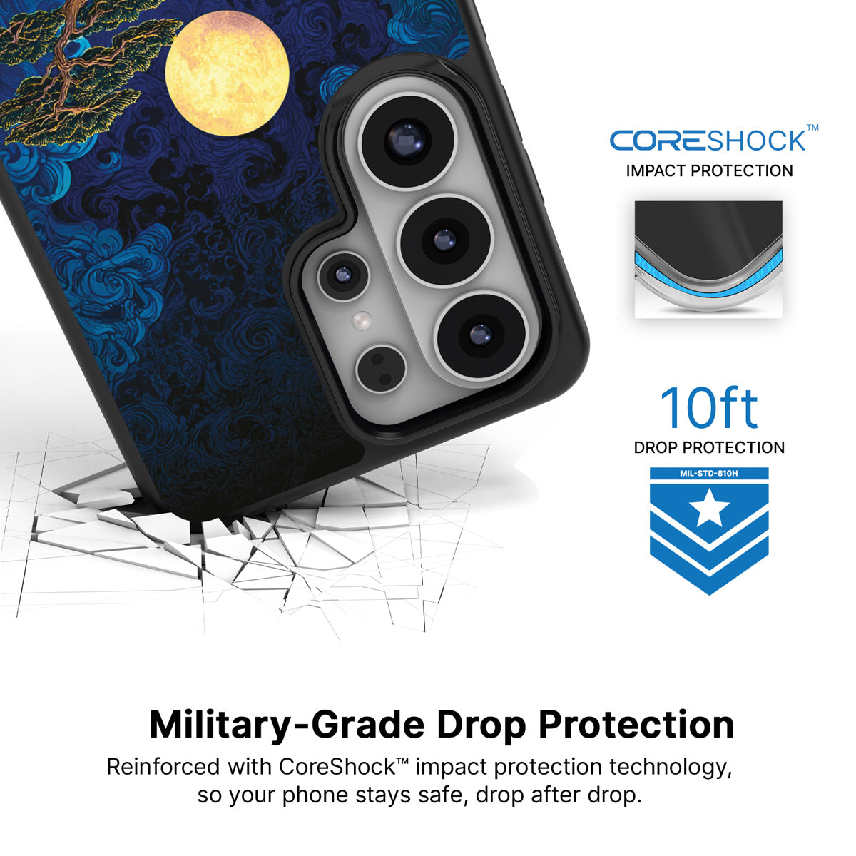 Moonlit Tide Samsung Galaxy S26 Ultra case with 10ft military-grade drop protection