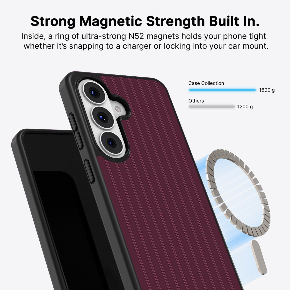 Samsung Galaxy S26 Qi2 magnetic case with N52 magnets – Mulberry Pinstripe design