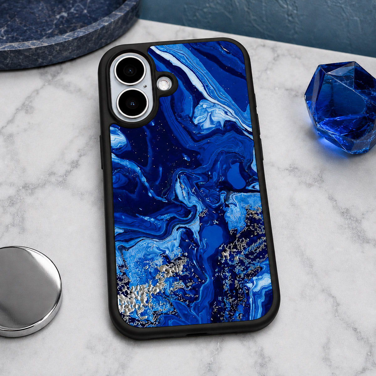 Navy Blue Designer iPhone 16 Case – Mystic Waters | MagSafe — view 3