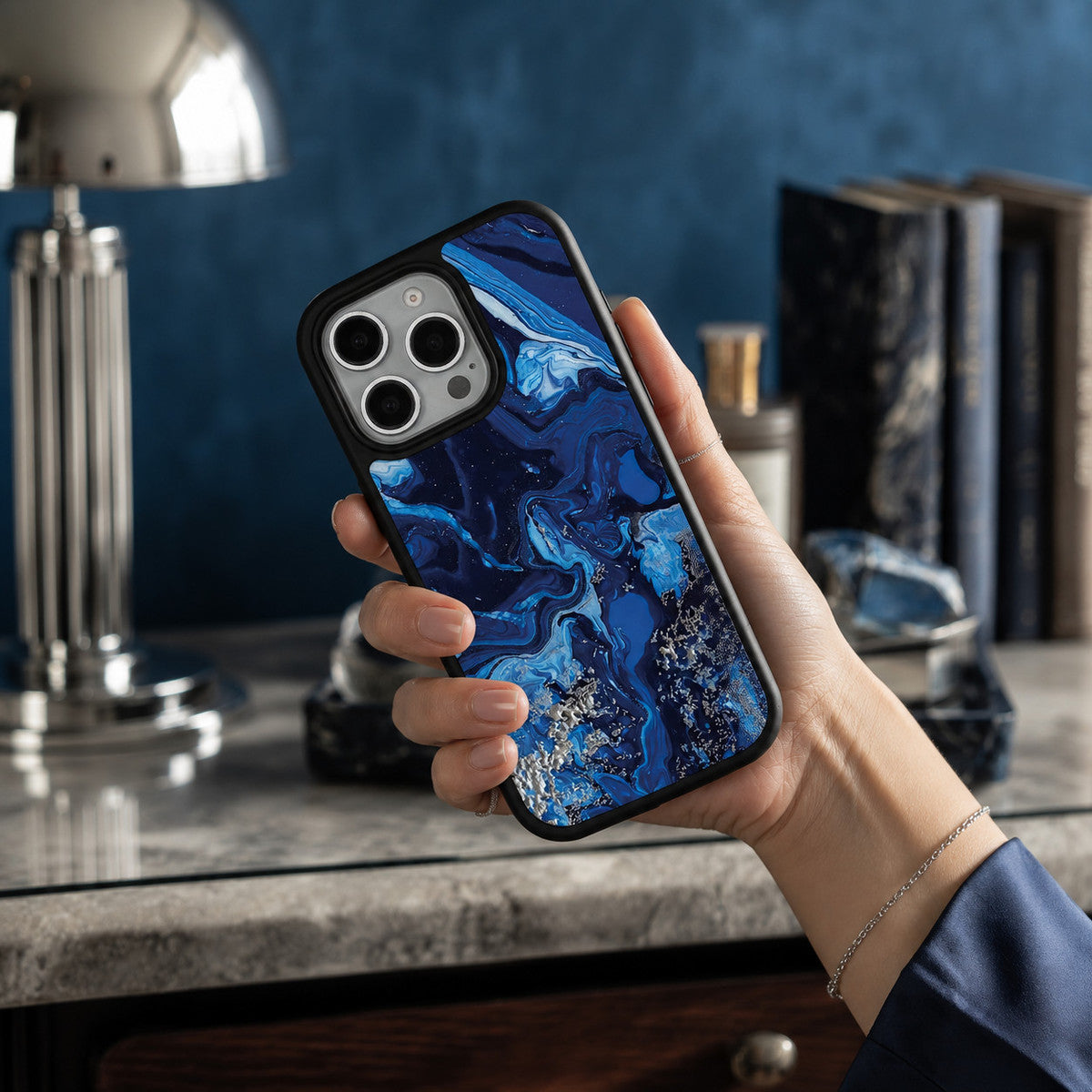 Navy Blue Designer iPhone 16 Pro Max Case – Mystic Waters | MagSafe — view 2