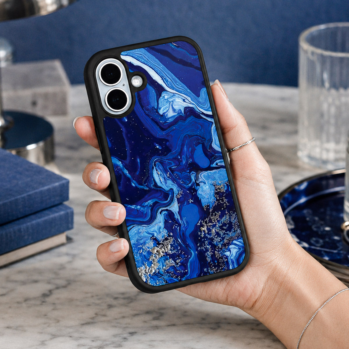 Navy Blue Designer iPhone 17 Case – Mystic Waters | MagSafe — view 2