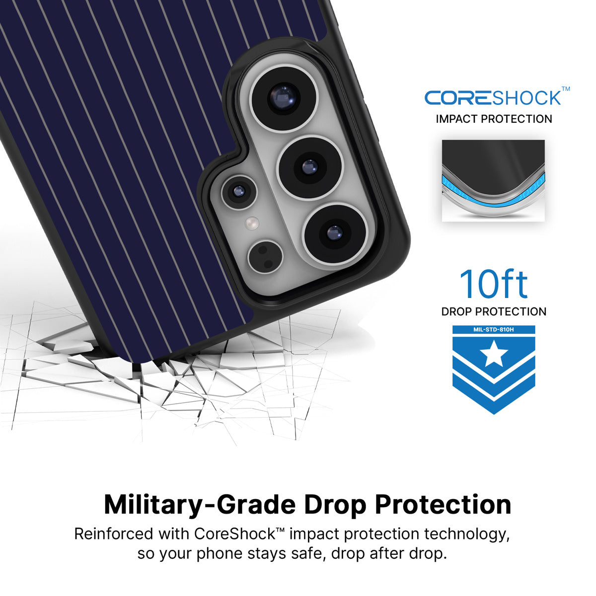 Navy Suits Samsung Galaxy S26 Ultra case with 10ft military-grade drop protection