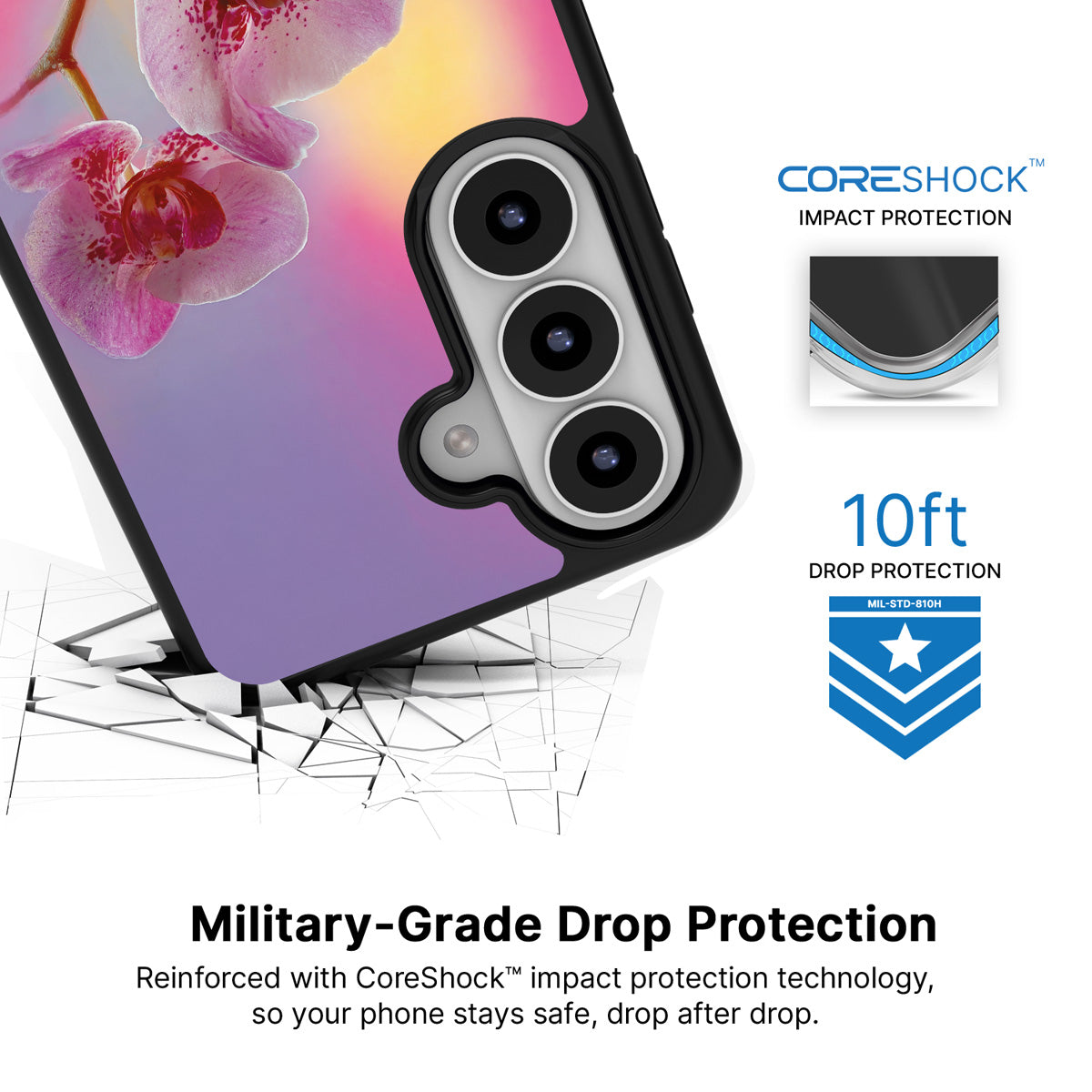 Orchid Dream Samsung Galaxy S26 case with 10ft military-grade drop protection