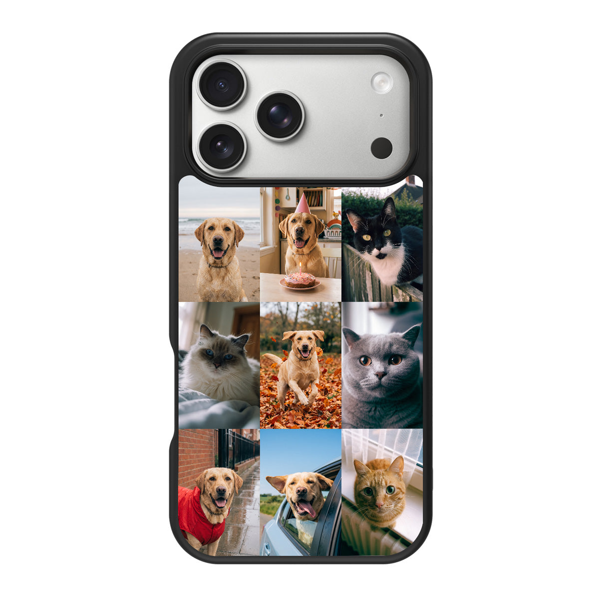 Personalised iPhone 18 Pro Max case – 9-photo pet collage design