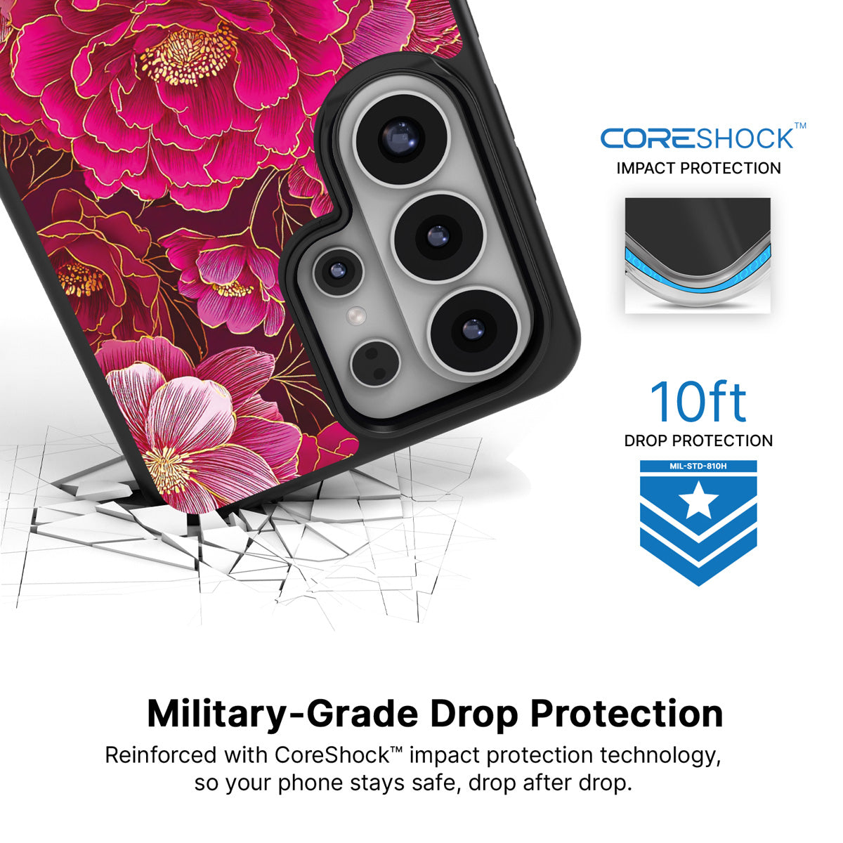 Pink Reverie Samsung Galaxy S26 Ultra case with 10ft military-grade drop protection